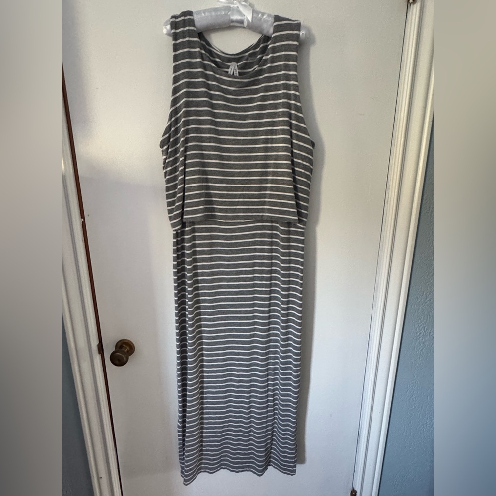 Seraphine Gray and White Striped Maxi Dress